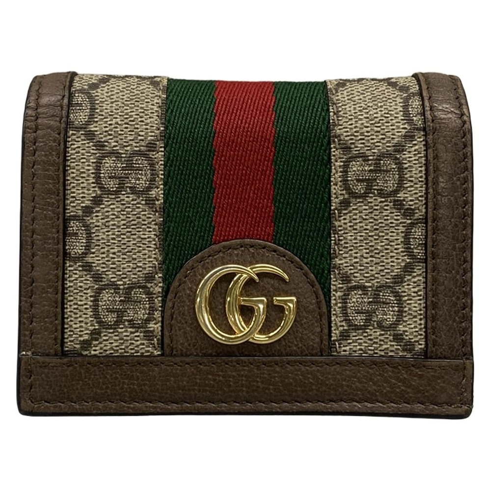 Gucci Ophidia Bifold Wallet 523155 Beige Dark Brown Multi PVC Leather